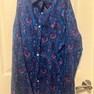 Blue and Pink Paisley Button-Up Shirt